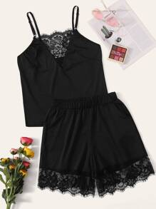 Lace Panel Cami Top With Shorts