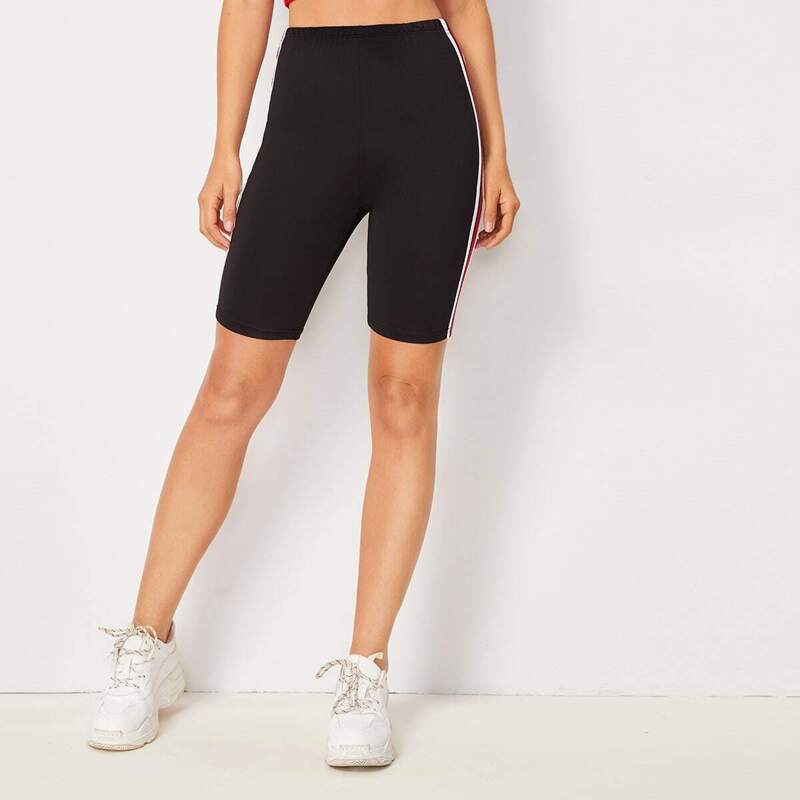 

Side Stripe Skinny Cycling Shorts, Black
