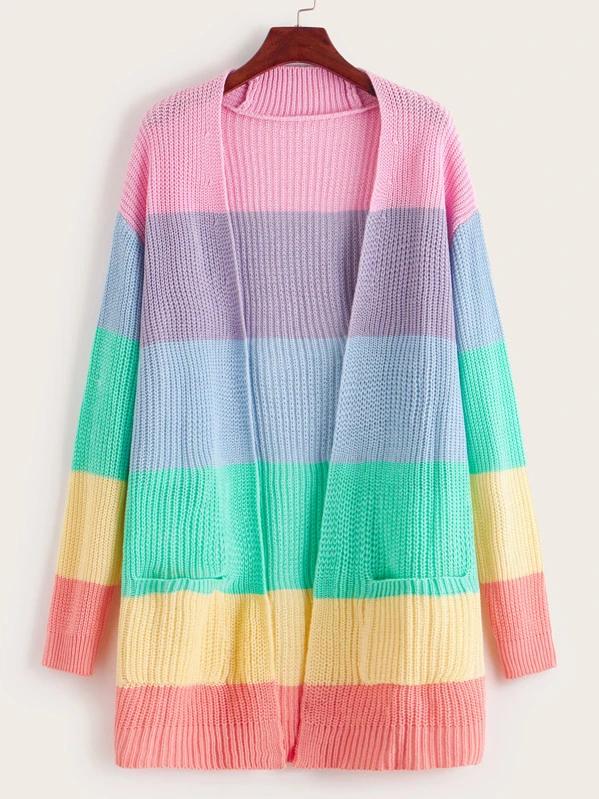 Rainbow Stripe Dual Pocket Cardigan Rainbow Stripe Dual Pocket Cardigan
