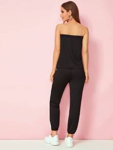 Cut And Sew Tube Top With Drawstring Waist Sweatpants - Black - View 2
