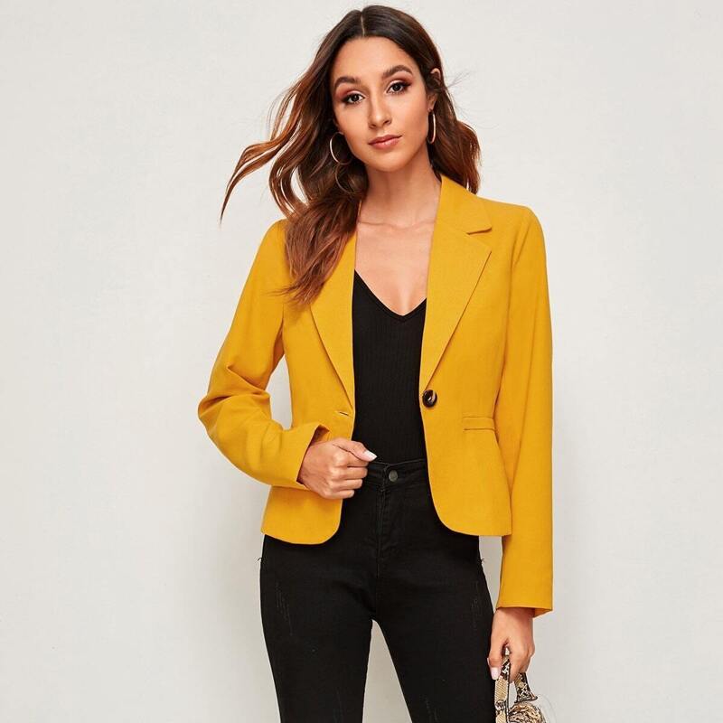 

Solid Single Button Blazer, Yellow bright