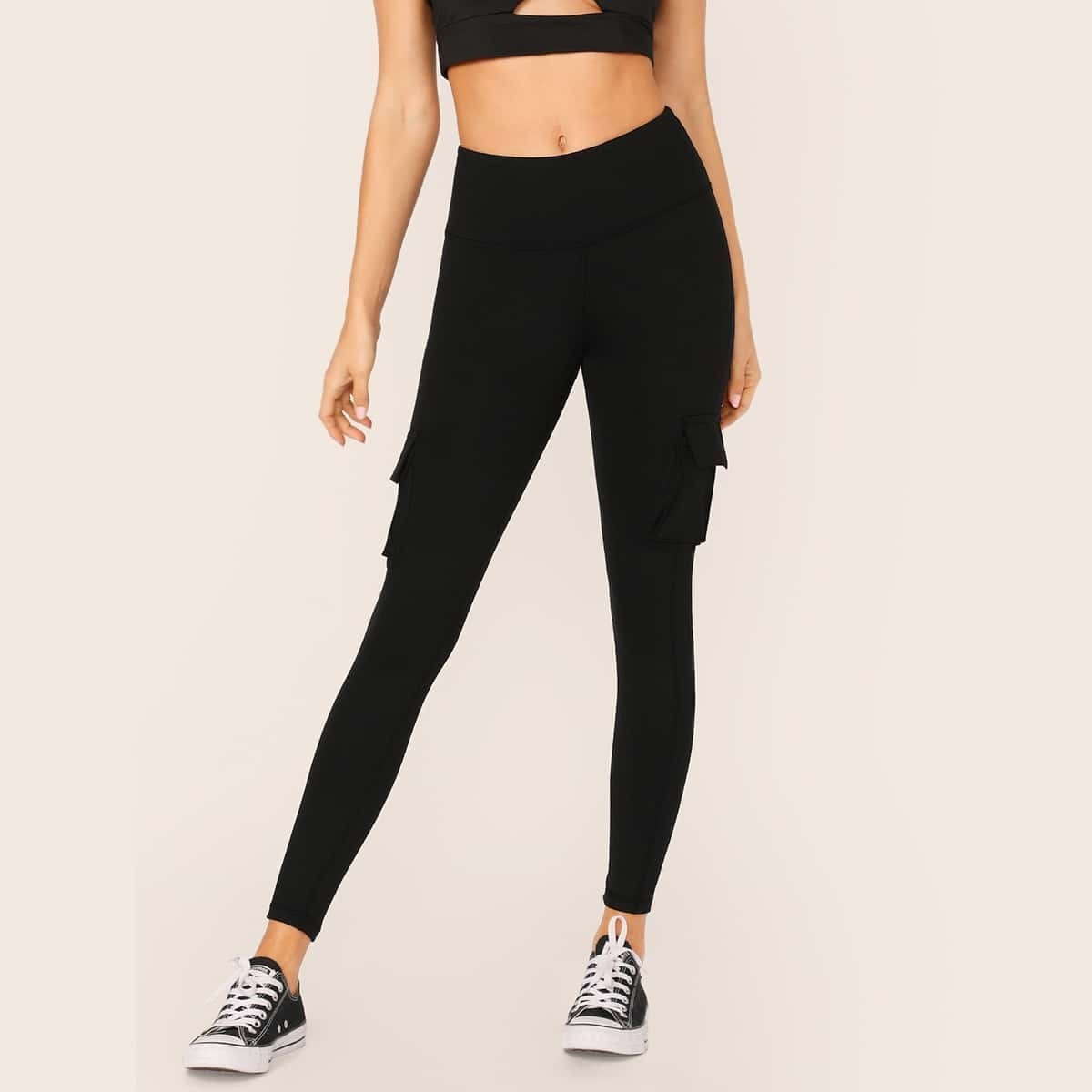 

Flap Pocket Skinny Leggings, Black