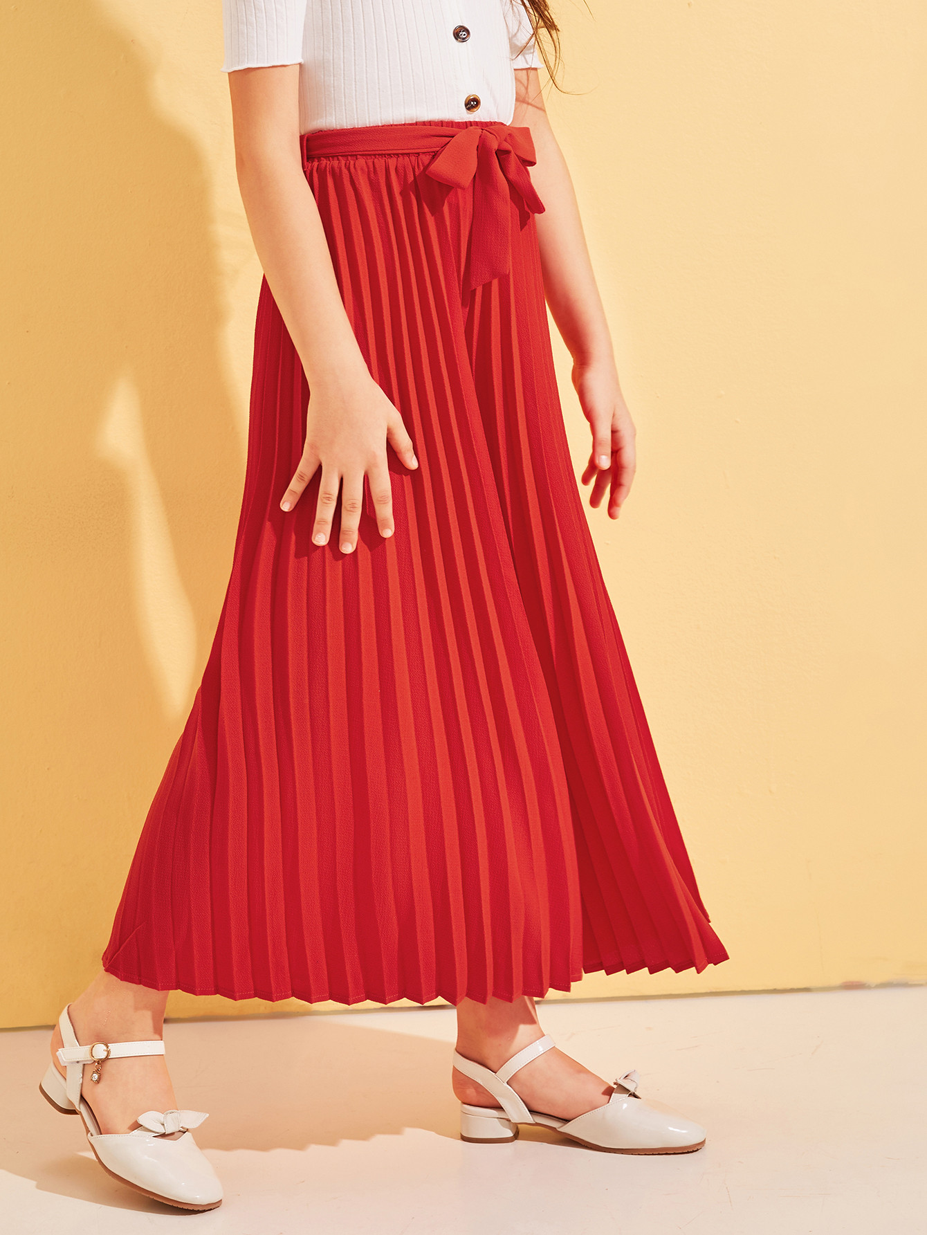 Pantalones anchos de niñas fruncido con cinturón | SHEIN España