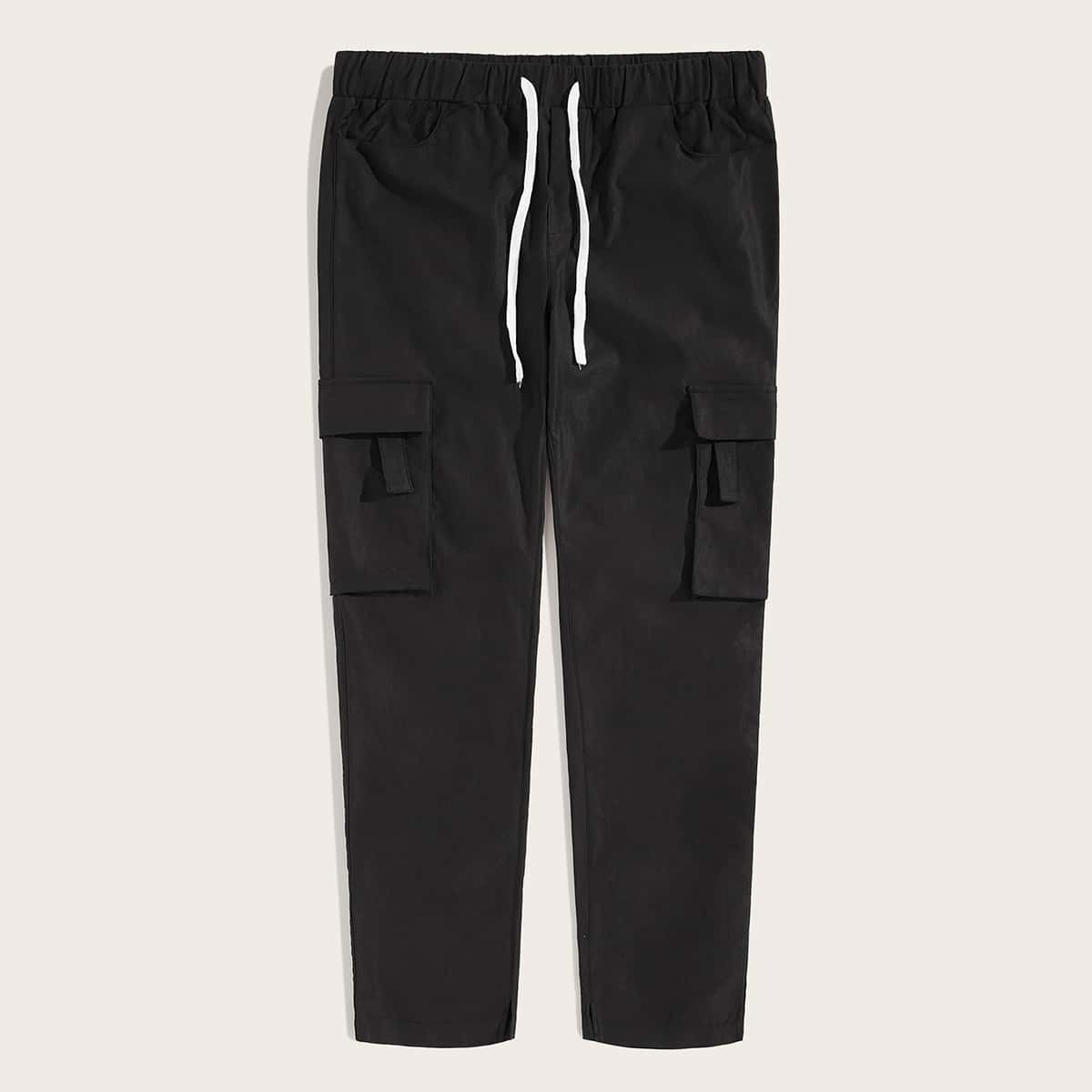

Guys Drawstring Waist Flap Pocket Pants, Black