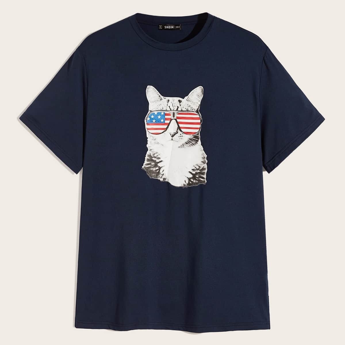

Guys Cat Print Tee, Navy