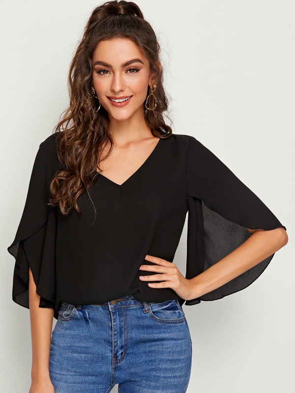 SHEIN Clasi Split Sleeve Solid Top