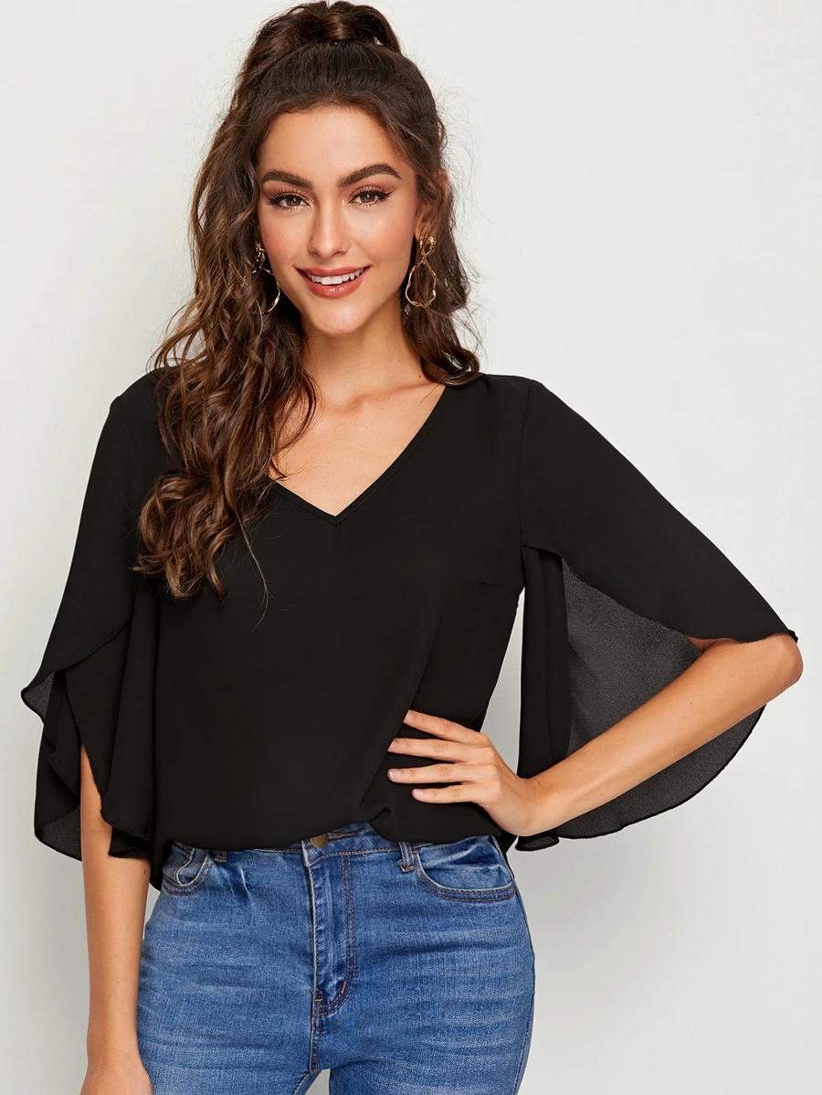 SHEIN Clasi Top unicolor de manga con abertura