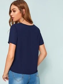 SHEIN LUNE Mesh Insert Solid Top - Navy Blue - View 2