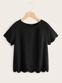 SHEIN LUNE Top unicolor ribete en abanico con abertura - Negro - Ver 1