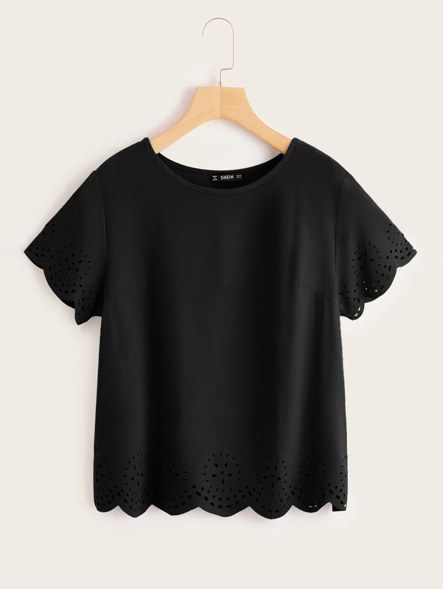 SHEIN LUNE Top unicolor ribete en abanico con abertura - Negro - Ver 1
