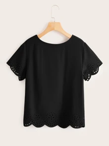 SHEIN LUNE Top unicolor ribete en abanico con abertura - Negro - Ver 2