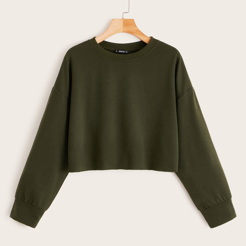 

Drop Shoulder Solid Pullover, Army green