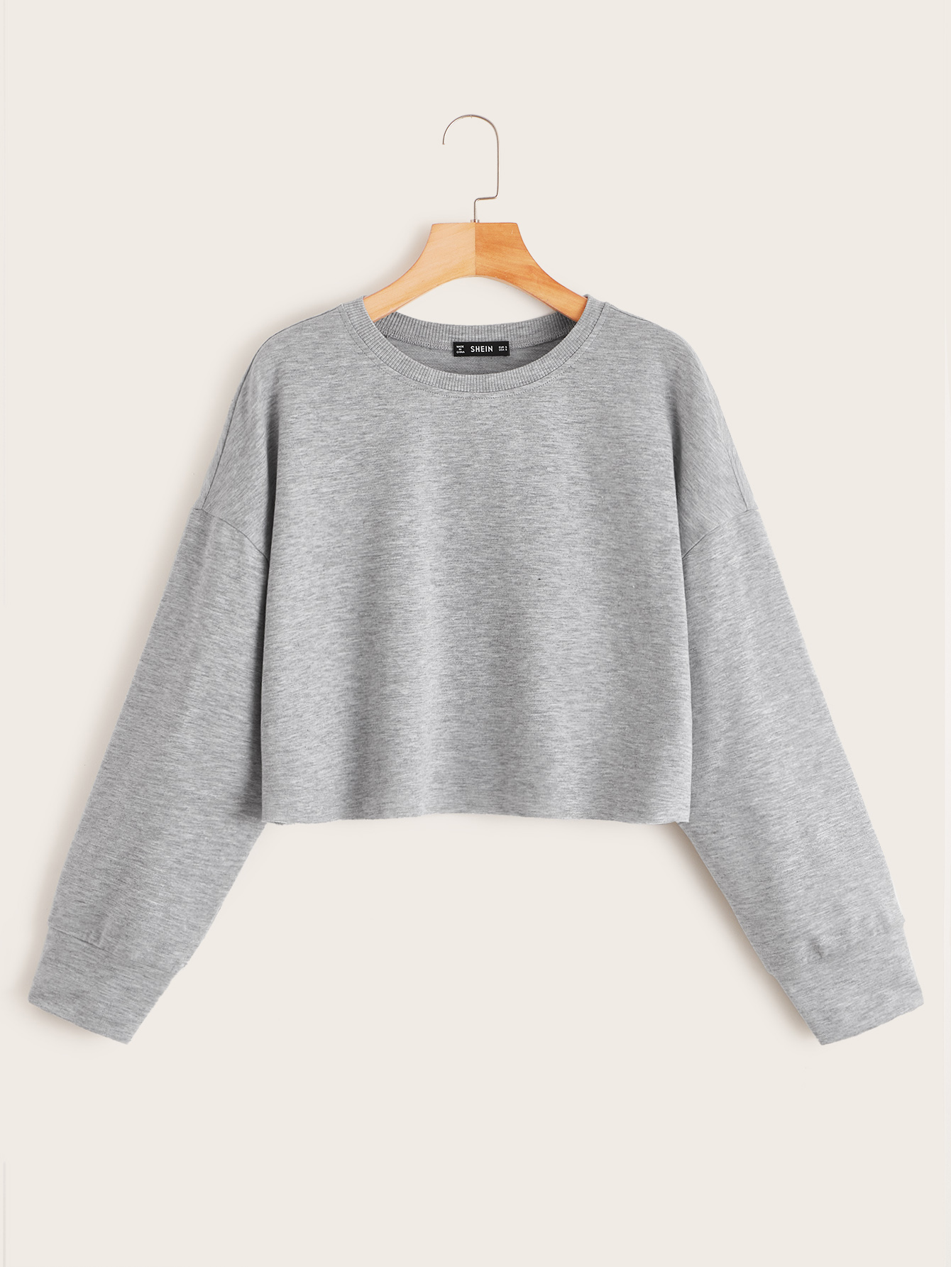Drop Shoulder Raw Hem Crop Pullover thumbnail