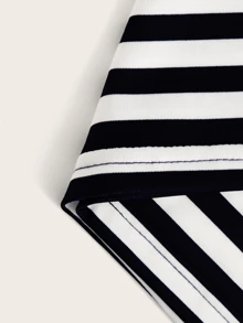 Muchica Vestido de rayas de cuello notch - Blanco y Negro - Ver 5