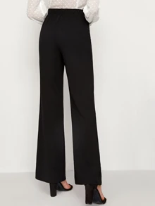 SHEIN Buckle Belted Solid Trousers - Black - View 2