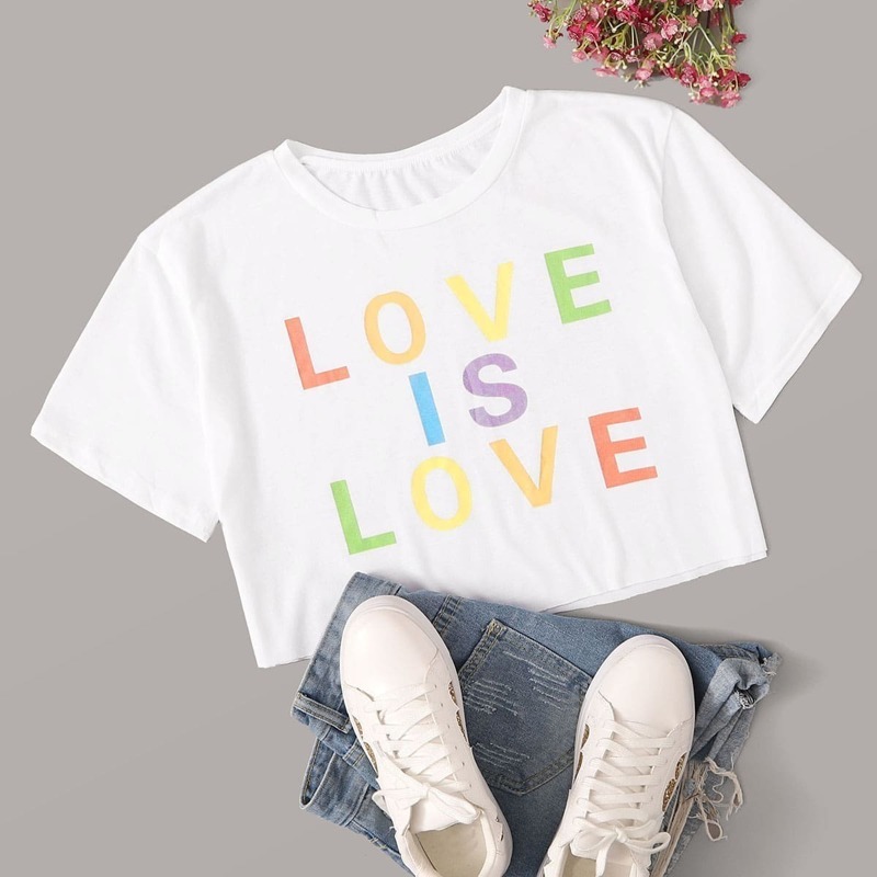 

Colorful Letter Print Crop Tee, White
