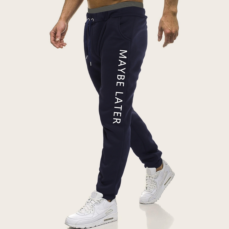 

Guys Letter Print Waist Drawstring Sweatpants, Navy