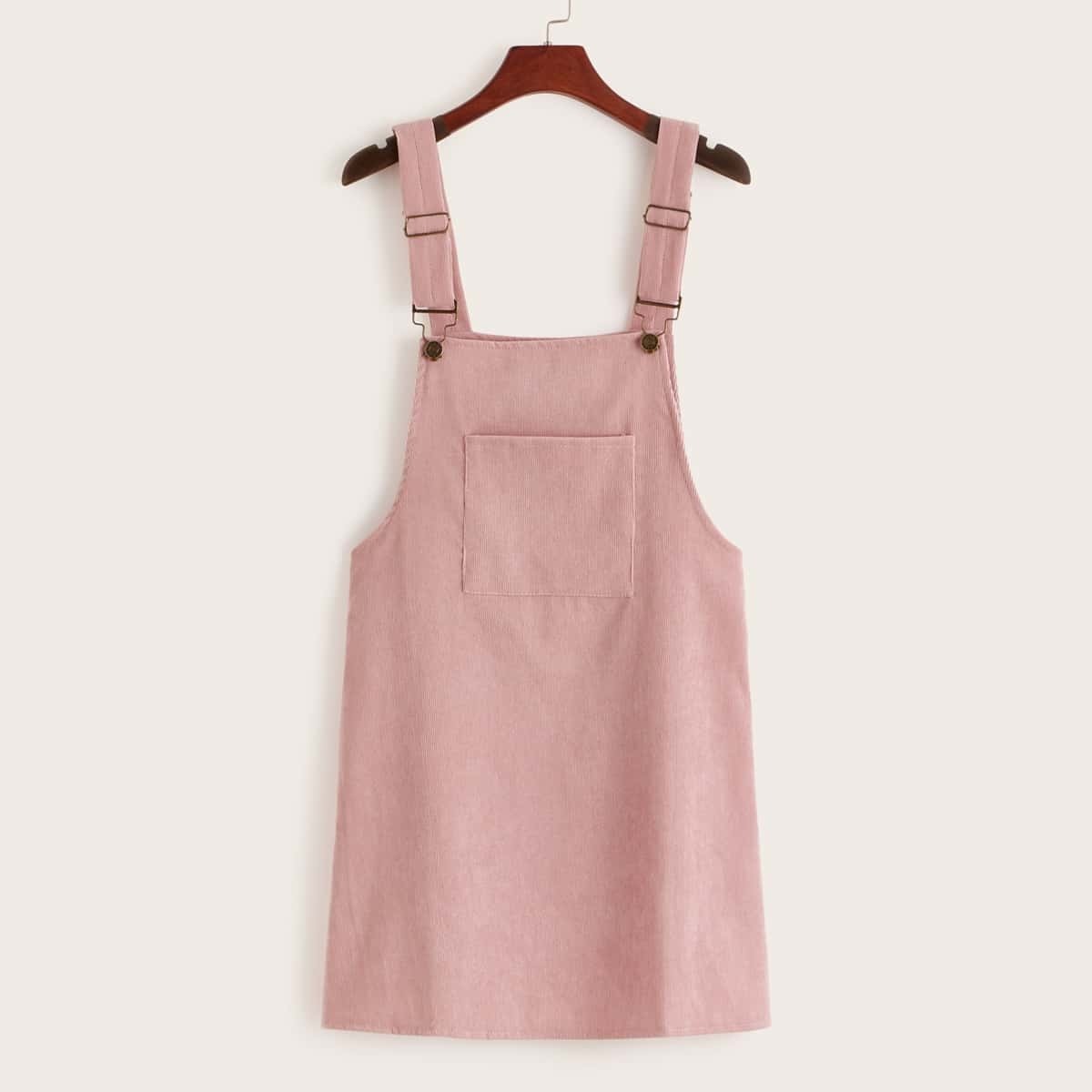 

Corduroy Pocket Front Solid Pinafore Dress, Pink