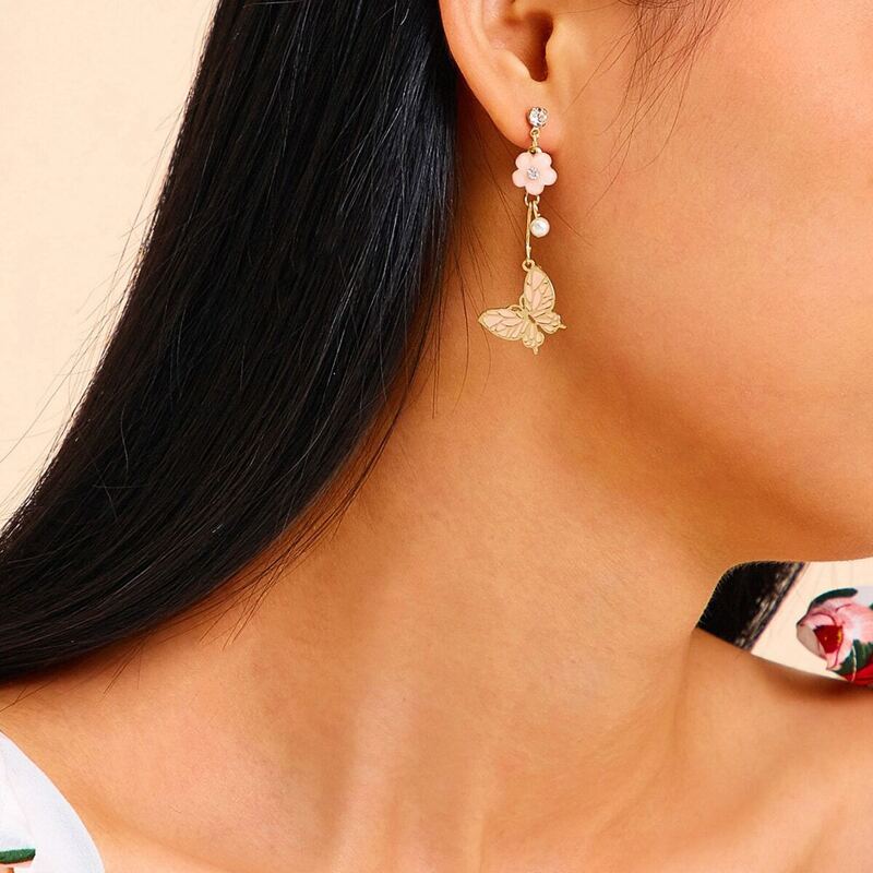 

Flower & Butterfly Drop Earrings 1pair, Multicolor