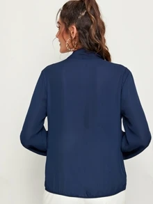 SHEIN V-neck Blouson Sleeve Wrap Top - Navy Blue - View 2