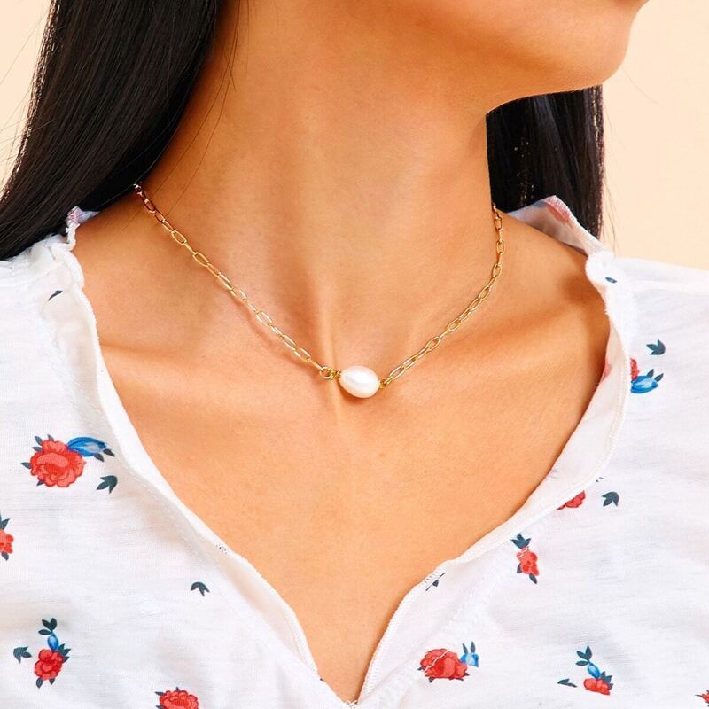 

Faux Pearl Decor Chain Necklace 1pc, Gold