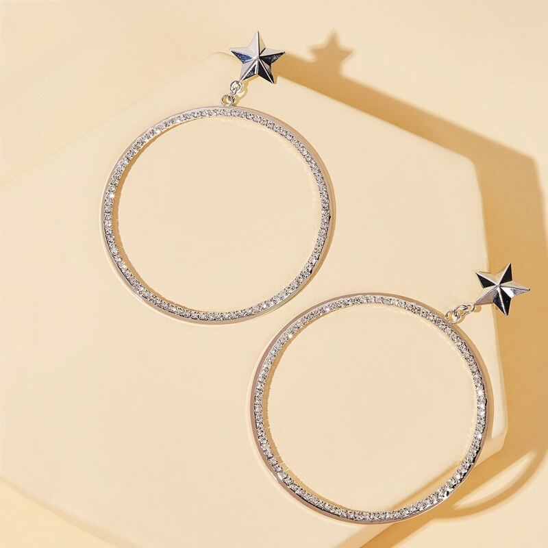 

Star Decor Oversized Hoop Earrings 1pair, Silver