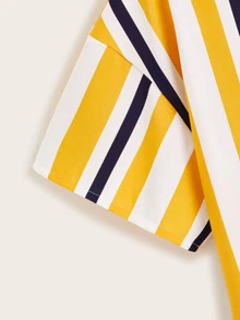 Plus Ruffle Hem Striped Drop Shoulder Blouse