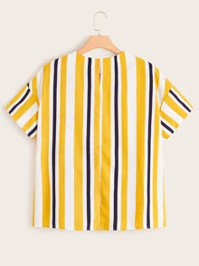 Plus Ruffle Hem Striped Drop Shoulder Blouse