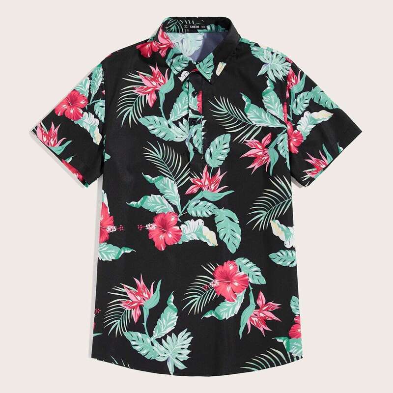 

Guys Tropical Print Shirt, Black