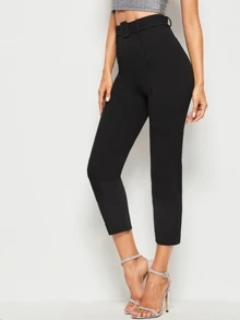 SHEIN Privé Buckle Belted Solid Cigarette Trousers - Black - View 5