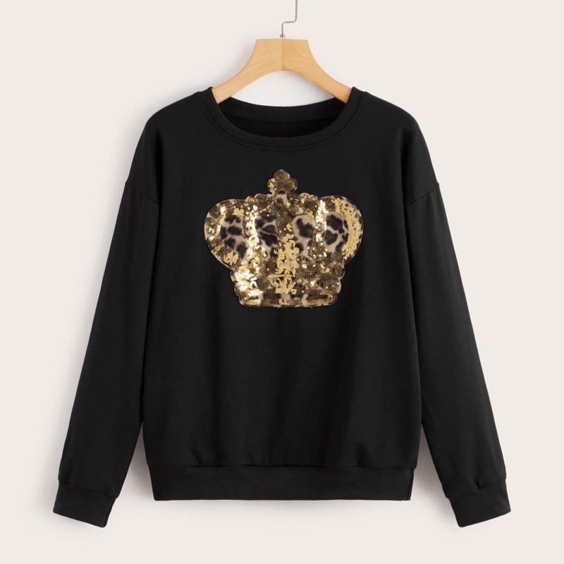 

Contrast Sequin Leopard Sweatshirt, Black