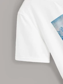 SHEIN Unity Bubblegum Mona Lisa Graphic Tee,Women Summer Tee - White - View 4