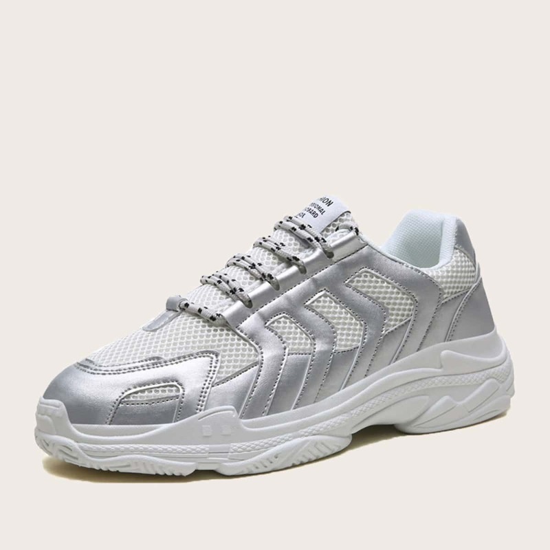 

Guys Metallic Lace-up Front Trainers, Silver