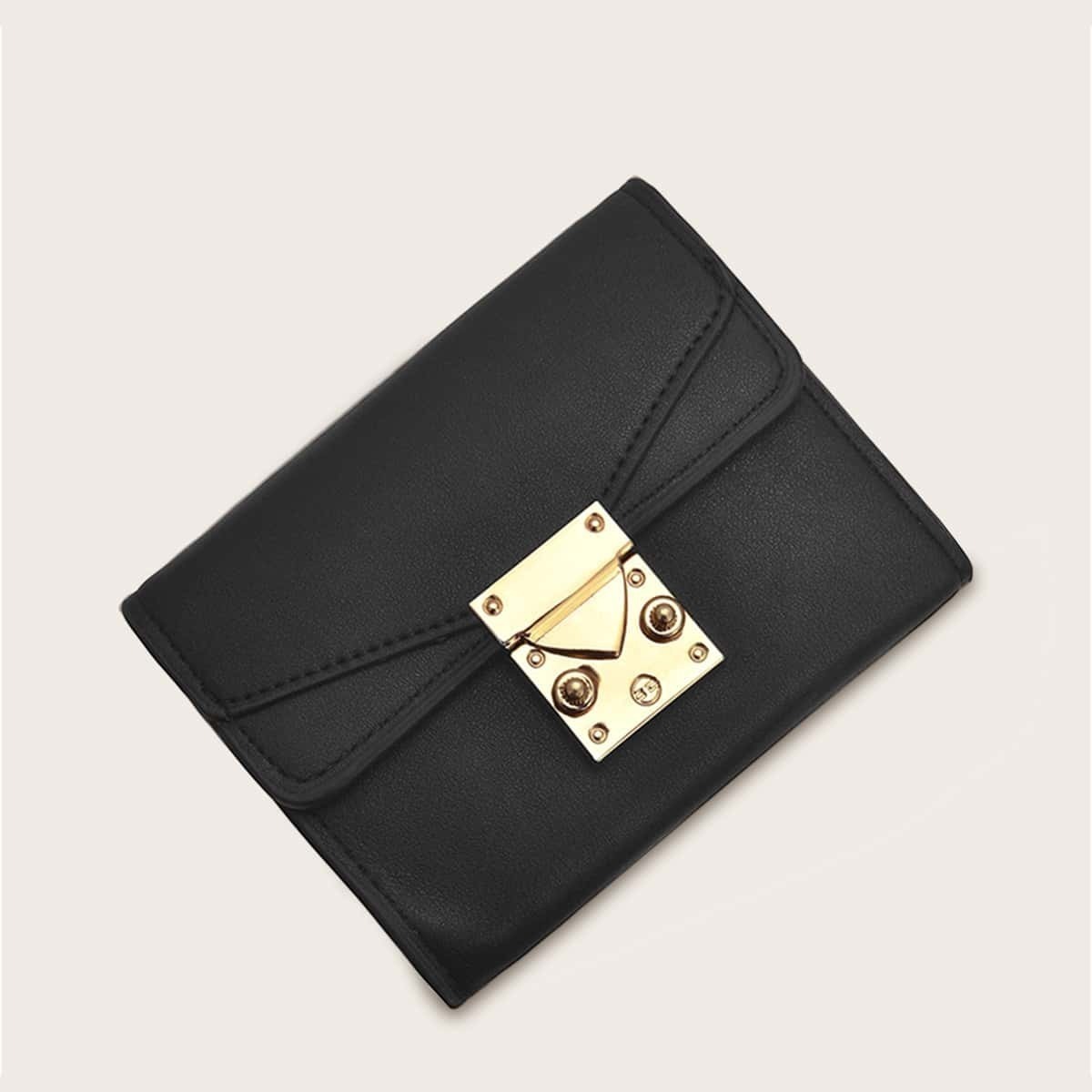 

Metal Detail Flap Purse, Black