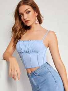 Top de tirante fruncido ribete en forma de lechuga - Celeste - Ver 5