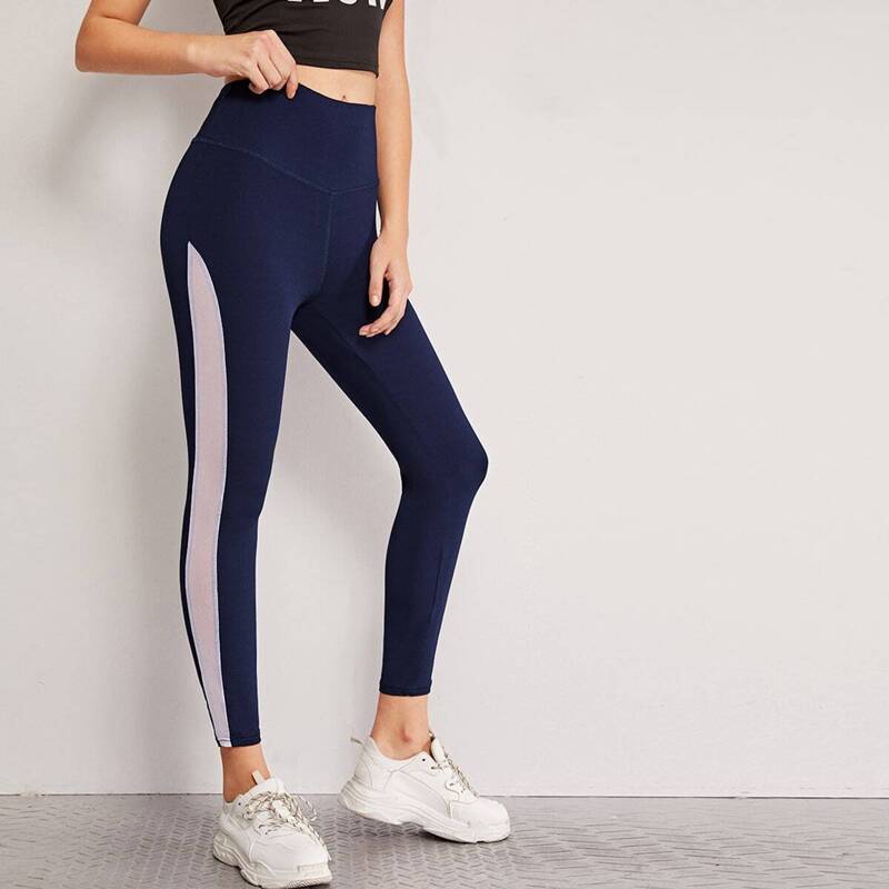 

Contrast Panel Side Skinny Leggings, Navy