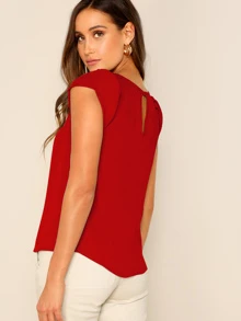 SHEIN Privé Solid Keyhole Back Petal Sleeve Top - Burgundy - View 2