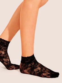 Lace Trim Sheer Mesh Socks 3pairs - Black - View 6