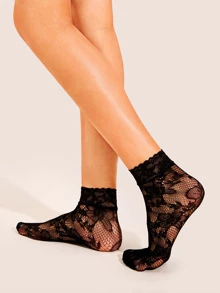 Lace Trim Sheer Mesh Socks 3pairs - Black - View 8