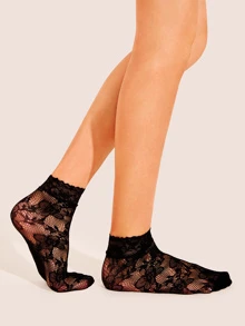 Lace Trim Sheer Mesh Socks 3pairs - Black - View 7