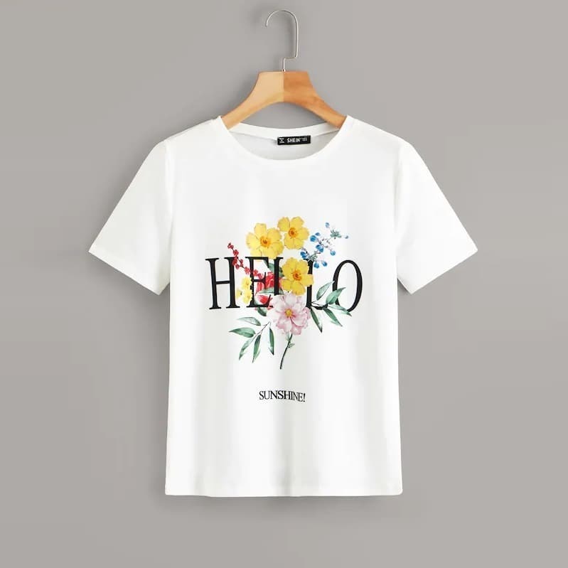 

Plus Letter & Floral Print Tee, White