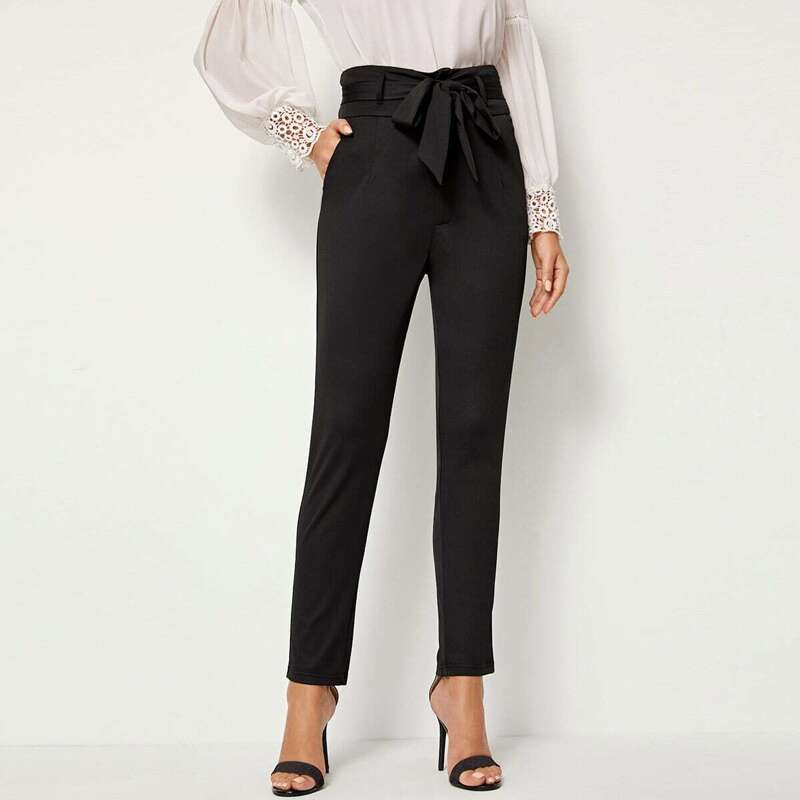 

Tie Waist Ankle Pants, Black