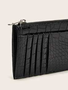 Crocodile Embossed Purse With Card Holder - Black - View 4