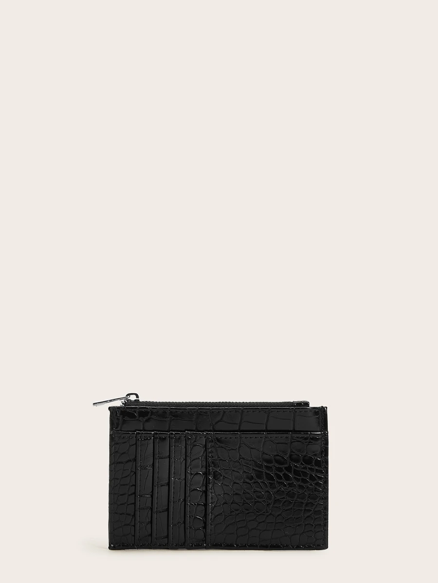 Crocodile Embossed Purse With Card Holder - Black - View 1