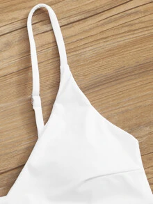 Top de bikini con tirantes finos para las vacaciones de verano en la playa - Blanco - Ver 3