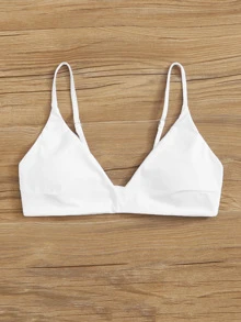 Top de bikini con tirantes finos para las vacaciones de verano en la playa - Blanco - Ver 4