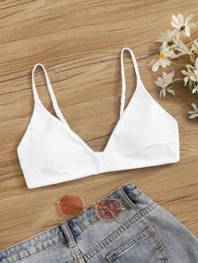 Top de bikini con tirantes finos para las vacaciones de verano en la playa - Blanco - Ver 1