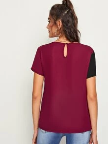 SHEIN Clasi Cut-and-Sew Sequin Panel Top - Burgundy - View 2