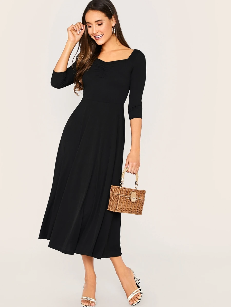 SHEIN Ruched Front Fit And Flare Dress