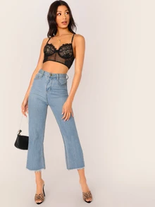SHEIN Mesh Floral Lace Bustier Crop Top - Black - View 5